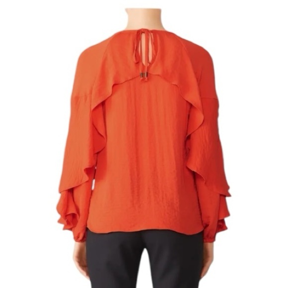 Shilla Exotic Cascade Top Crepe Flowing Ruffle Sleep LS Top in Orange Size Small - Picture 12 of 16